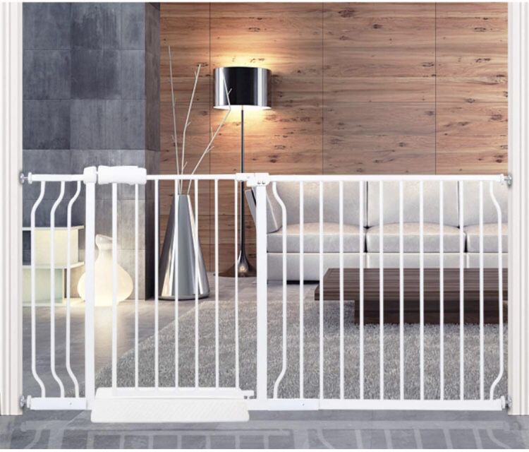 Extra Wide Baby Gate for Doorways Stairs Living Room Pressure Monuted Walk Through Safety Gate for Kids or Pets Dogs 62 Inch to 67 Inch Wide with Exte