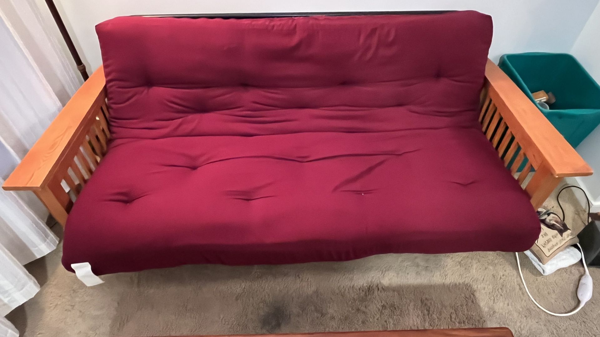 Futon Sofa Couch, Newer Mattress In Burgundy