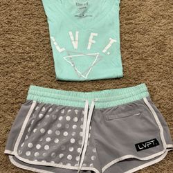 Gym Shorts Live Fit Women’s Medium and V Neck Shirt