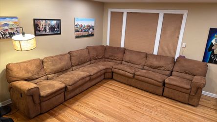 Brown Suede Reclining Sectional Sofa