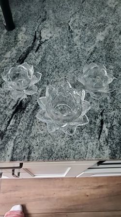 Crystal Lotus Flower Candle Holders Set of 3