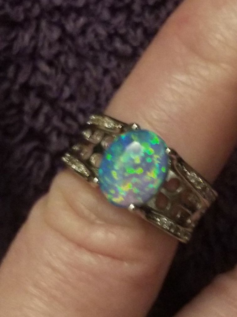 Beautiful 925 stamped blue opal ring. Size 6.