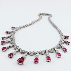 925 Silver Ruby Simulated & Cubic Zirconia  Chocker Necklace