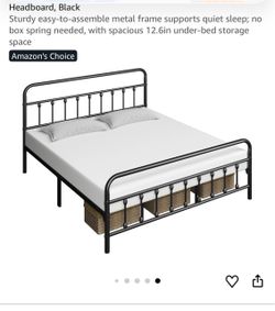 Black Metal Bed Frame with Headboard
