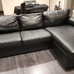 Black Faux Leather L Shaped Couch 