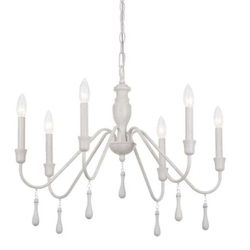 White 6 Light Beaded Chandelier 