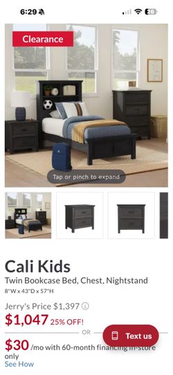 Cali Kids Twin Bookcase Bed, Chest & Nightstand Set