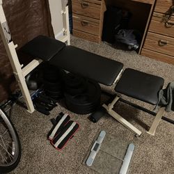 Weight Bench + Weights & Dumbbell – Good Condition!