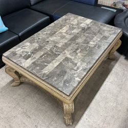 Regal Marble Top Coffee Table | Ornate Carved Legs, Solid Stone Pattern, Traditional Style