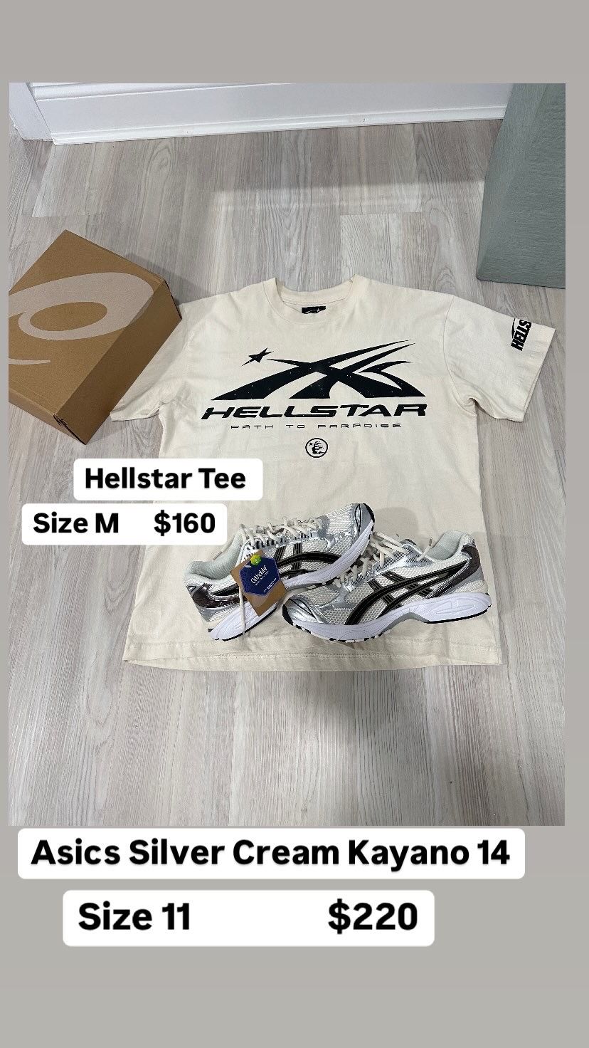 Asics Kayano 14 Silver Cream & Hellstar Tee