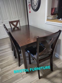 🏆 Dining Set 6 Pc, Espresso Finish, Dark Brown Leather, New in the Box.