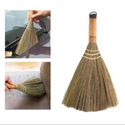 3 pcs Vintage Straw Broom Decorative Soft Vietnamese Handmade Broom for Sweepers Kitchen Office Indoor Outdoor Home, Short