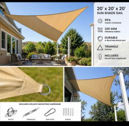 BRAND NEW 20’ Triangle Sun Shade Sail + Mounting Hardware – $79