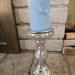 Pier 1 Silver Candle Holder 9" tall x 5" diameter base - Brand New