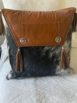 Cow hide leather pillow