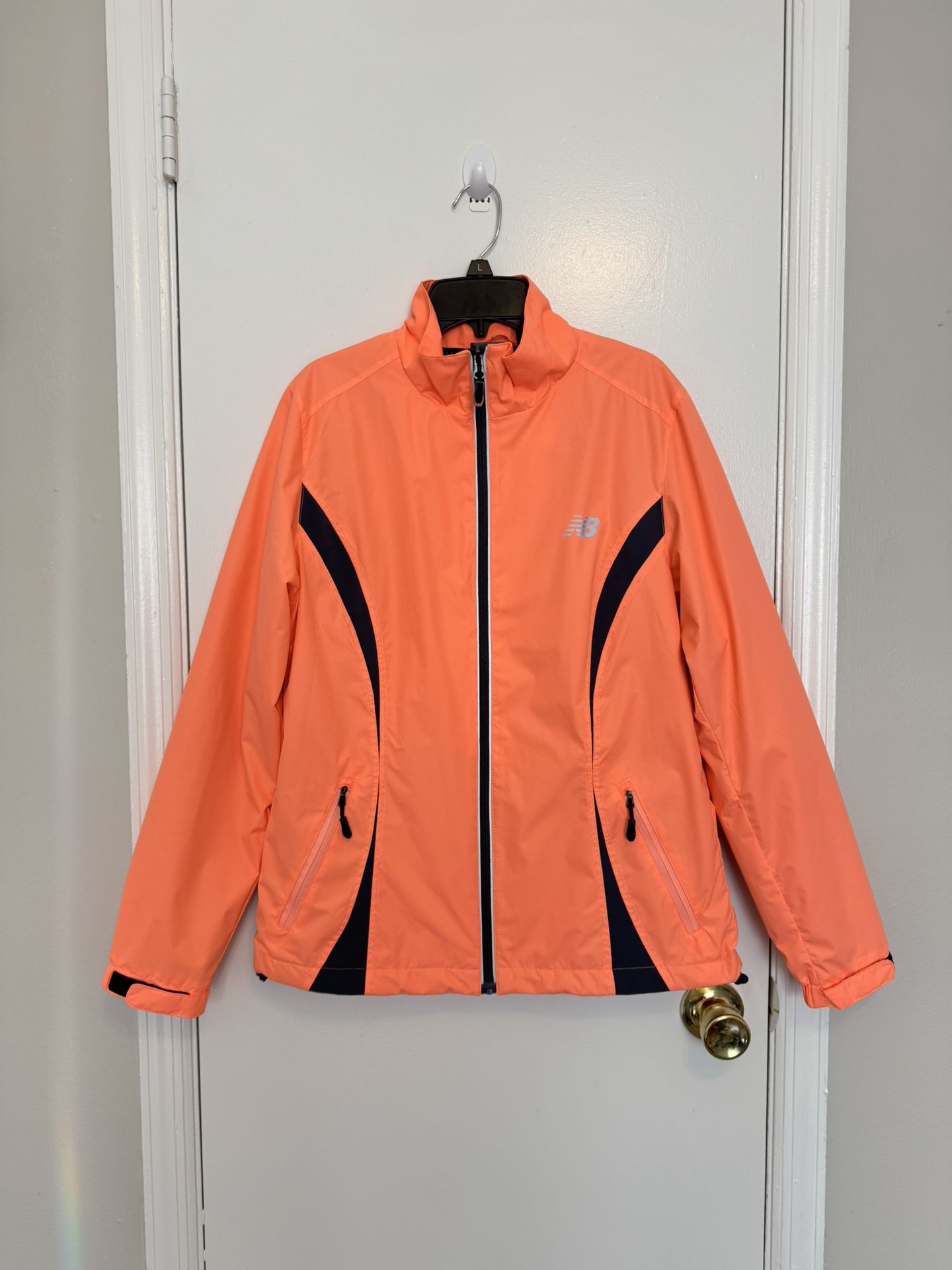 New Balance Women Medium Athletic Jacket Neon Coral Orange Windbreaker Pocket