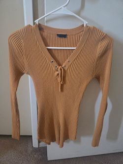 Ribbed Knit Long Sleeve Lace-Up Top