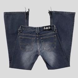 L.E.I. Y2K 2000’s Dark Wash Denim Faded Pinstripe Mid Rise Wide Flare Leg Jeans