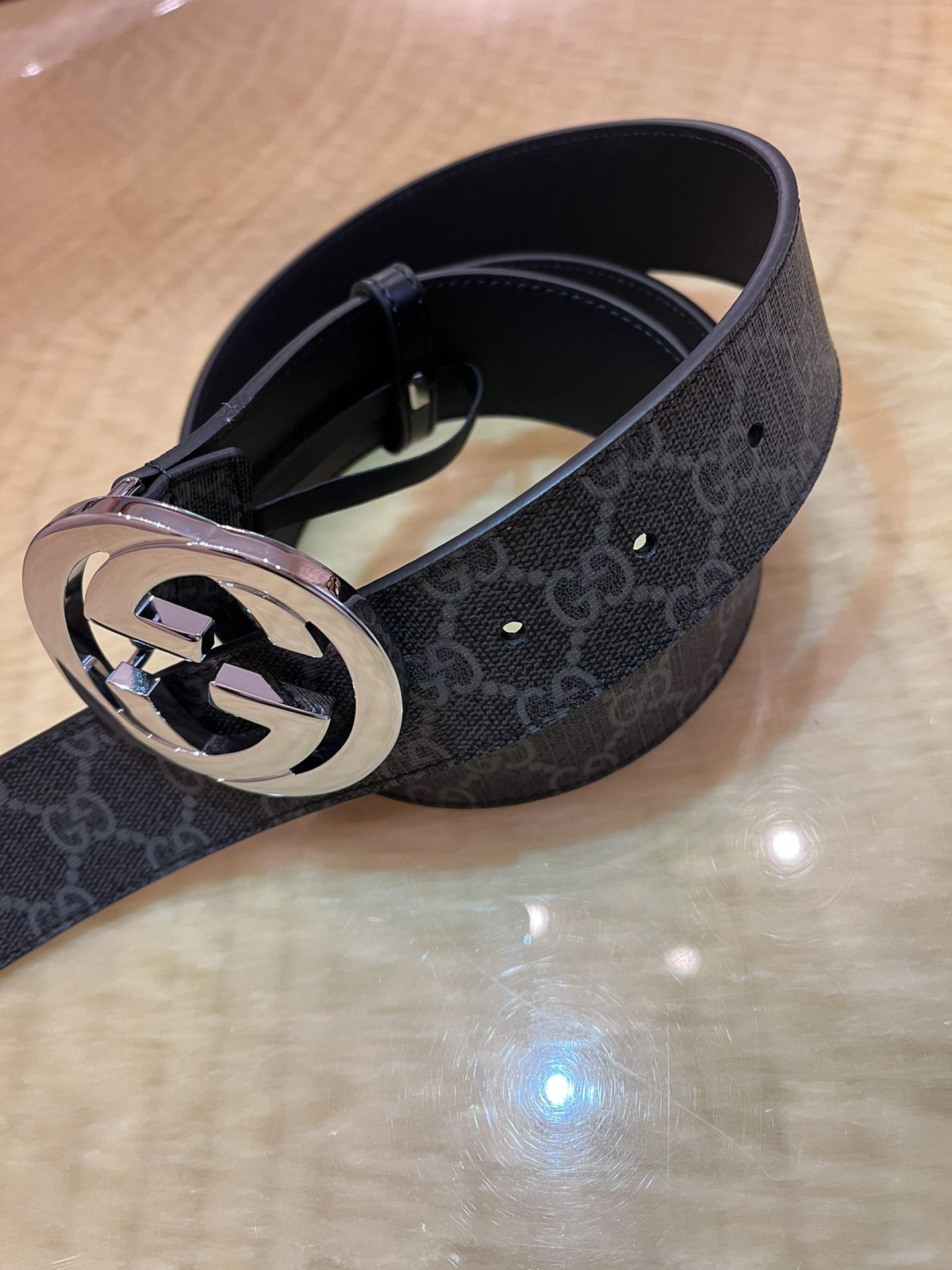 Gucci Supreme Black/gray Mens Leather Belt 115 Cm Fits 40-42 Waist