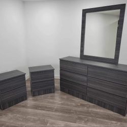 New Dresser Whit Mirror And 2 Nightstands - Nueva Cómoda Con Espejo Y 2 Mesitas De Noche 