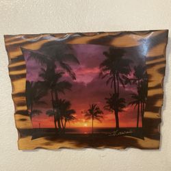 Tropical Hawaiian Sunset Print on Finished Wood 