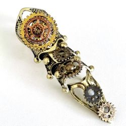 Vintage Large Unique Full Finger Steampunk Hinged Gold Tone 