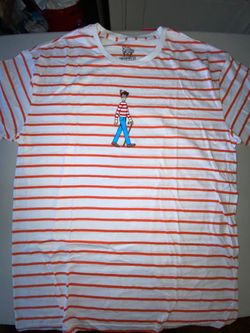 NEW Where's Wally T shirt Waldo Striped white red Large waldo