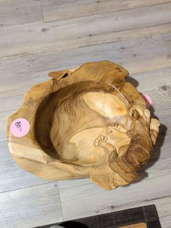 Hand-Carved Wood Bowl with Frog Sculpture