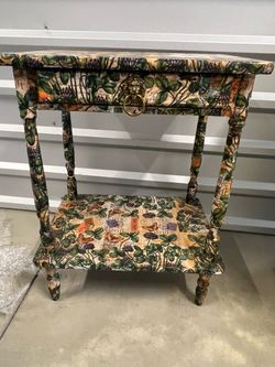 Decoupage Side Table with Drawer and Shelf