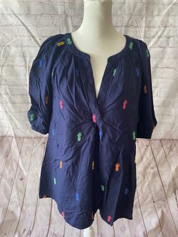 Crown & Ivy embroidered puff sleeve shirt Blouse 