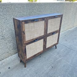 Shoe Cabinet with Flip Drawers - Rattan Shoe Cabinet Storage for Entryway, Rustic Narrow Hidden Shoe Rack with 4 Drawer, Boho Shoe Organizer Cabinet f