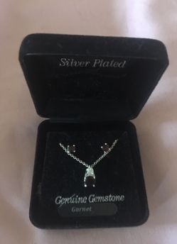Sterling Silver garnet necklace & earring set