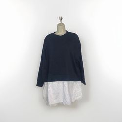 large navy blue white embroidered Bottom Sweater Dress