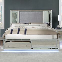 Brand new silver LED queen storage bedframe