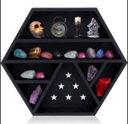 Brandnew Hexagon Crystal Shelf Floating Shelves Crystal Holder,Crystal Shelf Display Shelf,Wooden Display for Boho Meditation & Gothic Decor