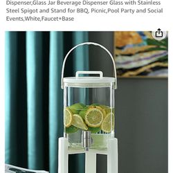 YJSG Glass Gallon Drink Dispenser w/Stand for Parties,with Stainless Steel Spigot White NEW in box  $50