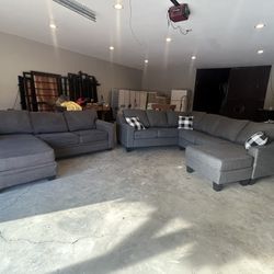 Two Grey Sectional Couches 