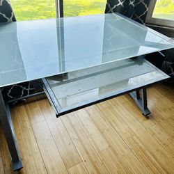 Glass Computer Desk & Two Small Glass Desks 