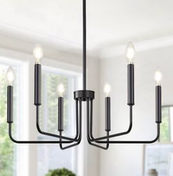 Yunnix 6 Light Black Chandelier, Farmhouse Chandelier for Dining Room Light Fixture Hanging, UL Listed Industrial Modern Chandelier for Bedroom, Foyer