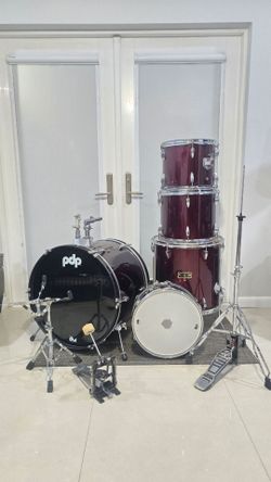 GP Percussion 5-Piece Drum Set (Burgundy) w/ Griffin Snare Stand & PDP Heads