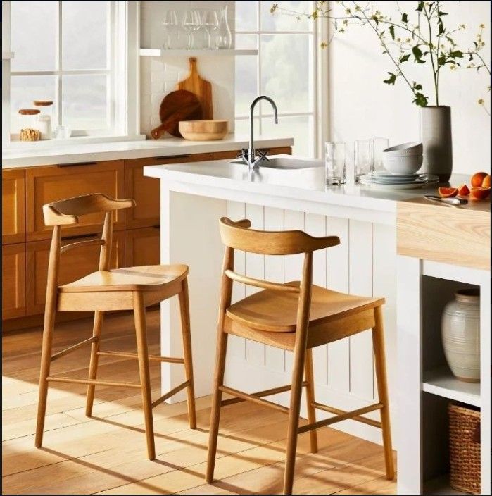 Kaysville 24" Counter Height Barstool-Curved Back Wood- (Natural Color)- by Threshold w/ Studio McGee