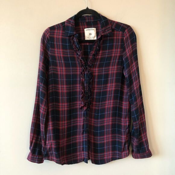 Zara Ruffle Trim Plaid Vnedk Button Down