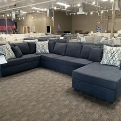 New Big Navy Blue Sectional Couch 