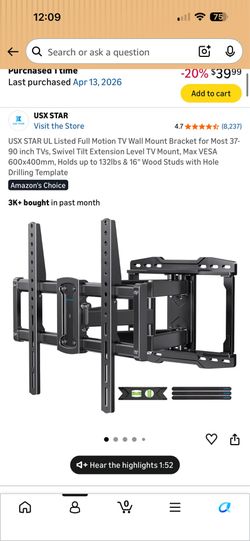 Two 37-90 in swivel tv mounts