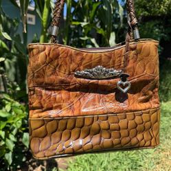 Y2K Genuine Two Tone Leather Shoulder Handbag Angel Collection Brown Bag / Purse