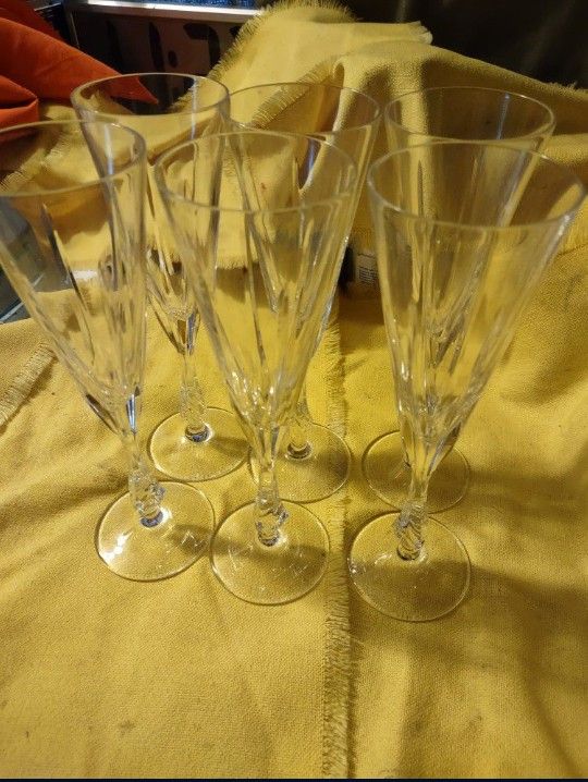 Rare Vintage Collectible Six Champagne Flute Crystal Glasses