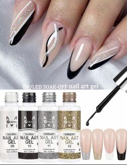 Set Of 4 Gel Liners, Gel Polish? Black, White, Gold, Silver Nail Polish