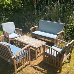 Weathered Teak Wood Patio Furniture Set