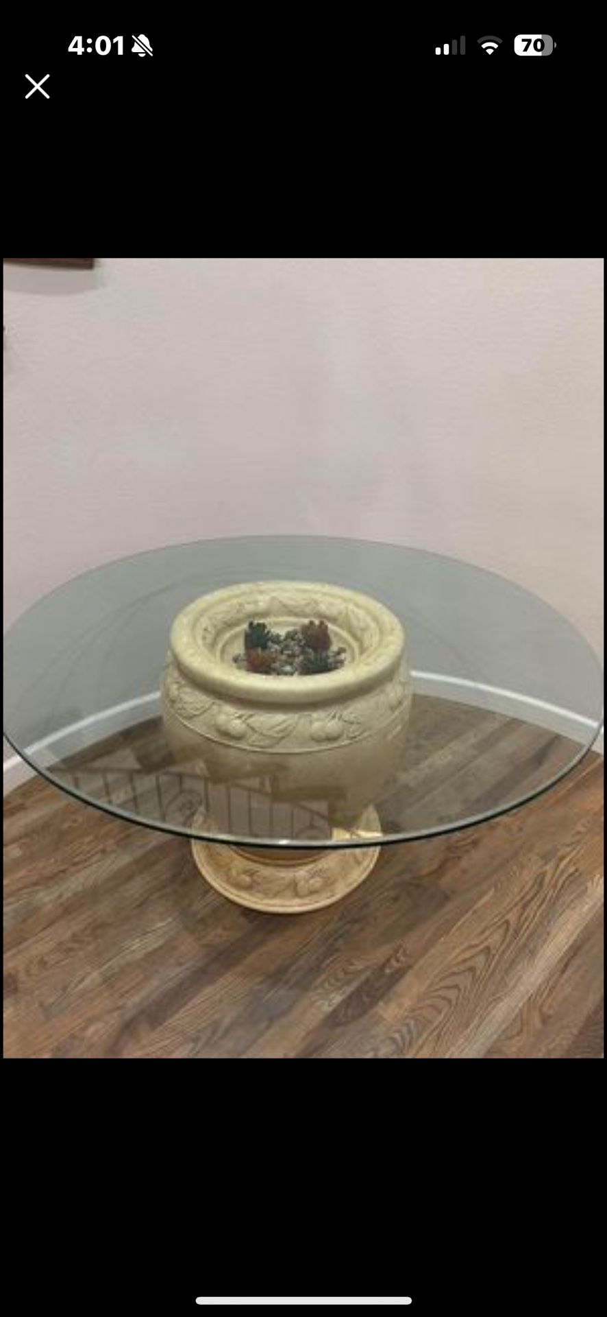 Glass Table Top Pedestal Base Ringed Accents For Dining Table Or seated breakfast area.