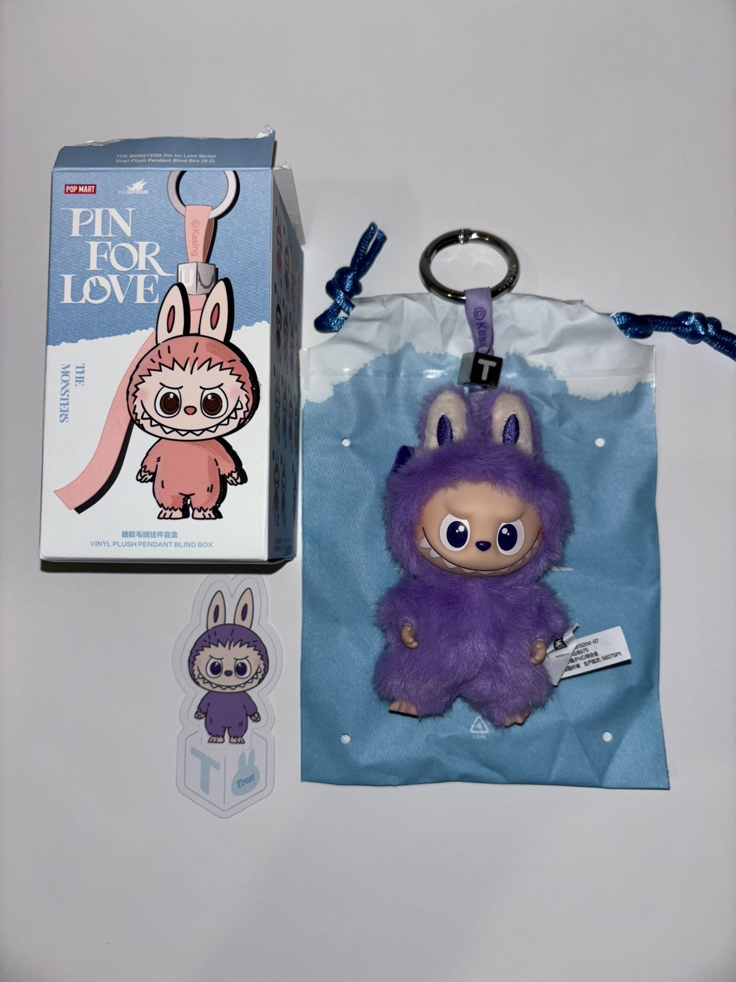 POP MART Labubu V4 The Monsters Pin For Love Alphabet Plush Pendant - Letter T